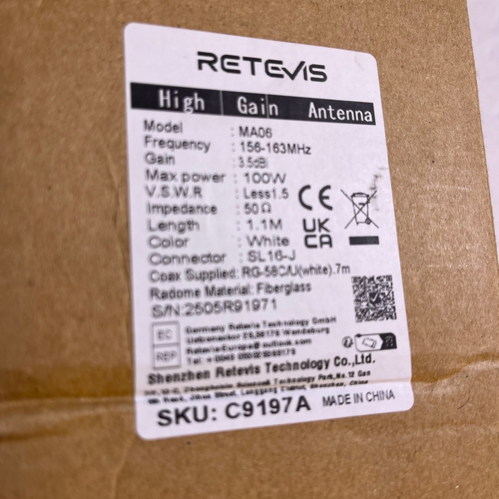 RETEVIS MA06 VHF Marine Antenna 100W 3.5dBi Gain 1.1M 43.3in White SL16J PL259 - Picture 5 of 16